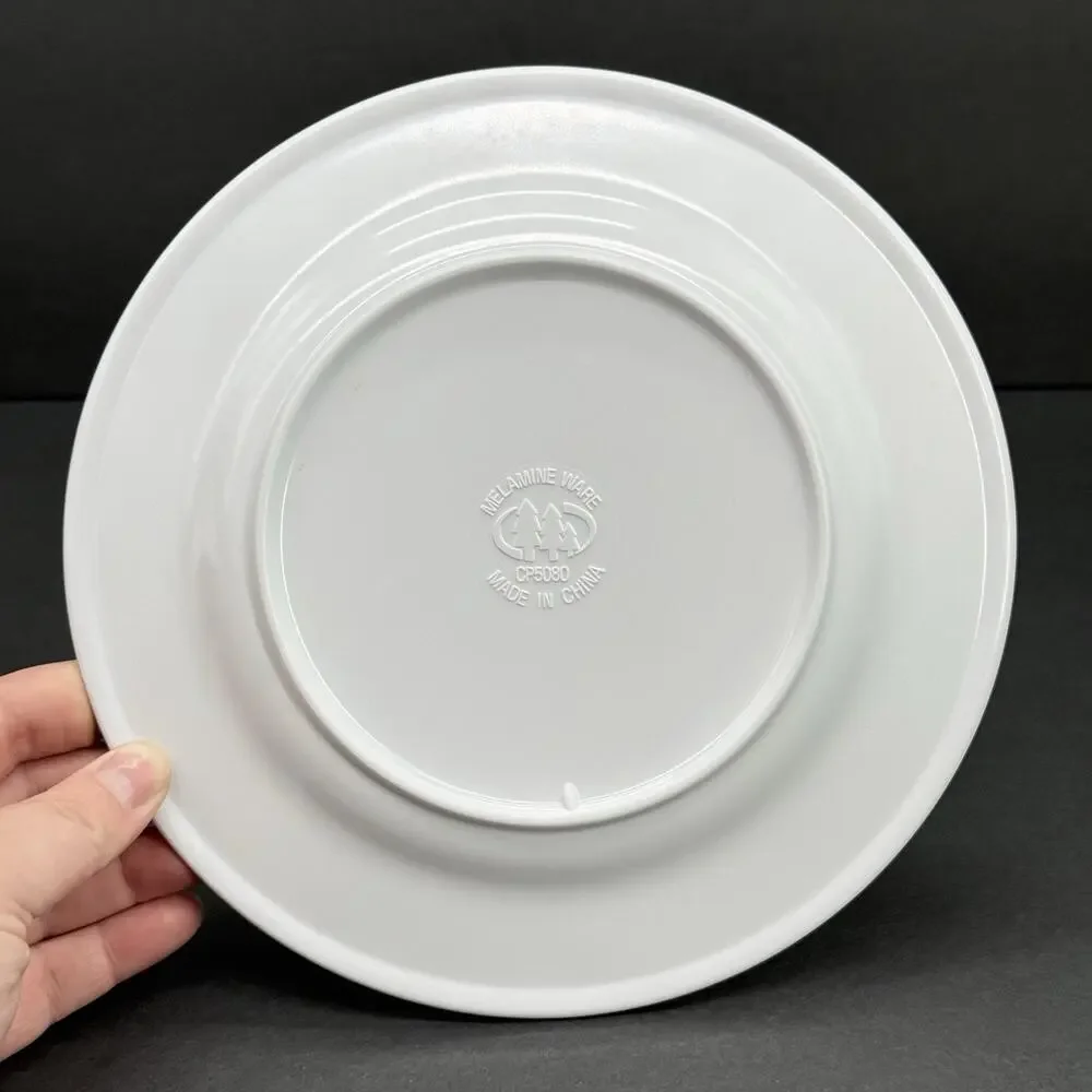 Shuang Ho 8 Piece Set of Longevity Asian Melamine Ware White & Red Plates Bowls